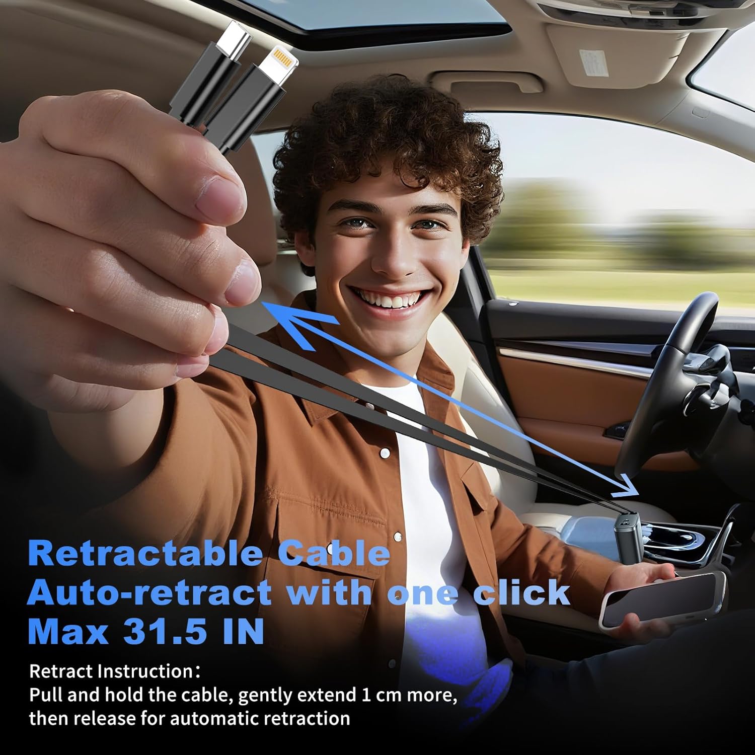 Retractable Car Charger, 84W Car Charger USB C 4 in 1, Car Accessories Fast Charging Car Charger Adapter for iPhone 17 16 15 14 13 12 Pro Max, Samsung, Pixel | Travel Essentials Gifts for Men Women - Image 3